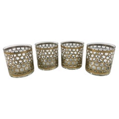 Retro Georges Briard "Wire" Pattern Rocks Glasses in 22 Karat Gold on Glass