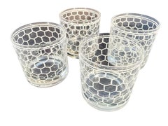 Vintage Georges Briard "Wire" Pattern Rocks Glasses in White on Clear Glass