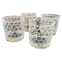 Vintage Georges Briard "Wire" Pattern Rocks Glasses in White on Clear Glass