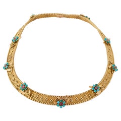 Vintage Georges Lenfant x Balanche 18 Karat Gold Ruby Persian Turquoise Collar