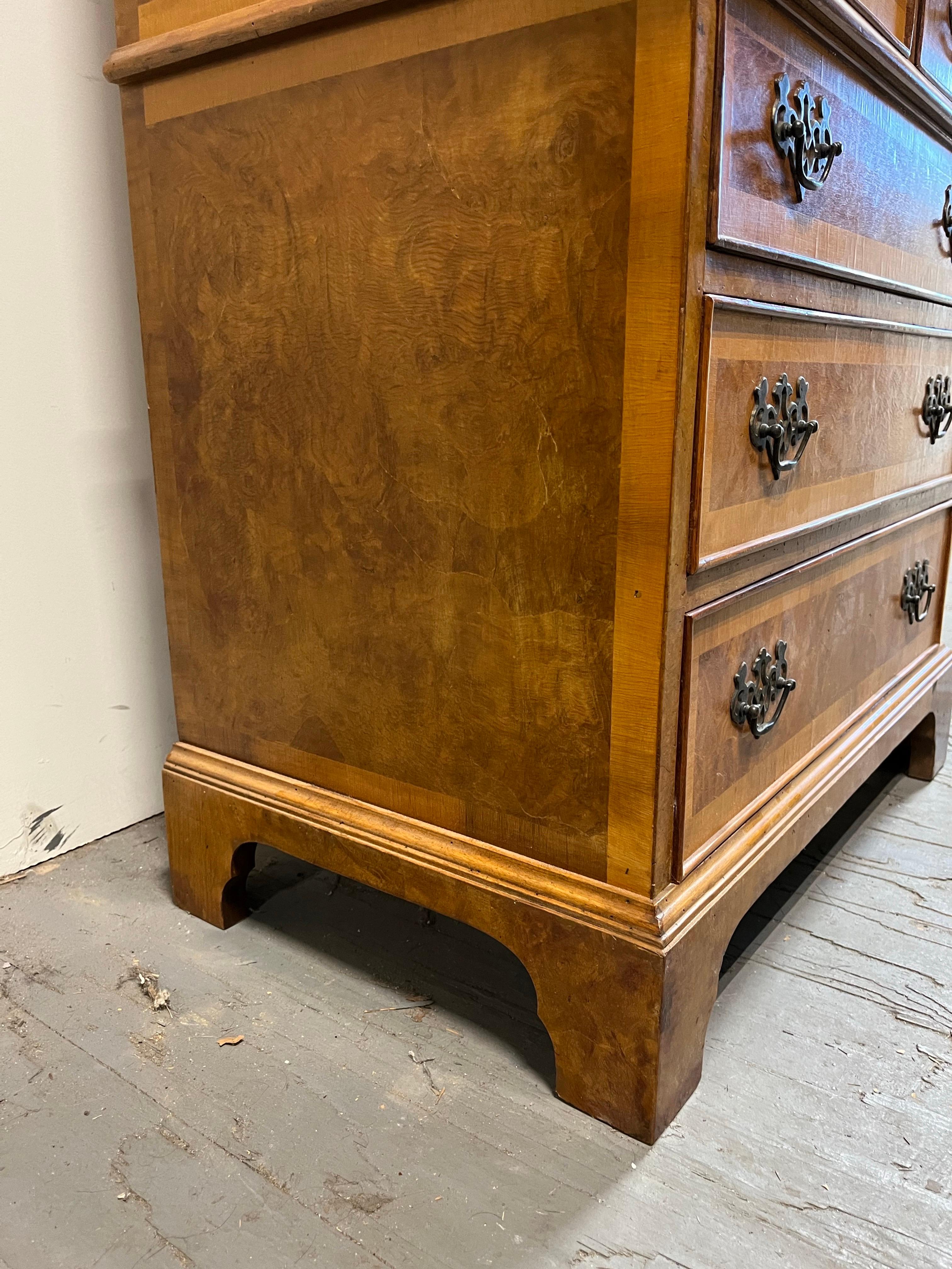 Vintage Georgian Burl Secretary Bookcase Italy For Sale 5