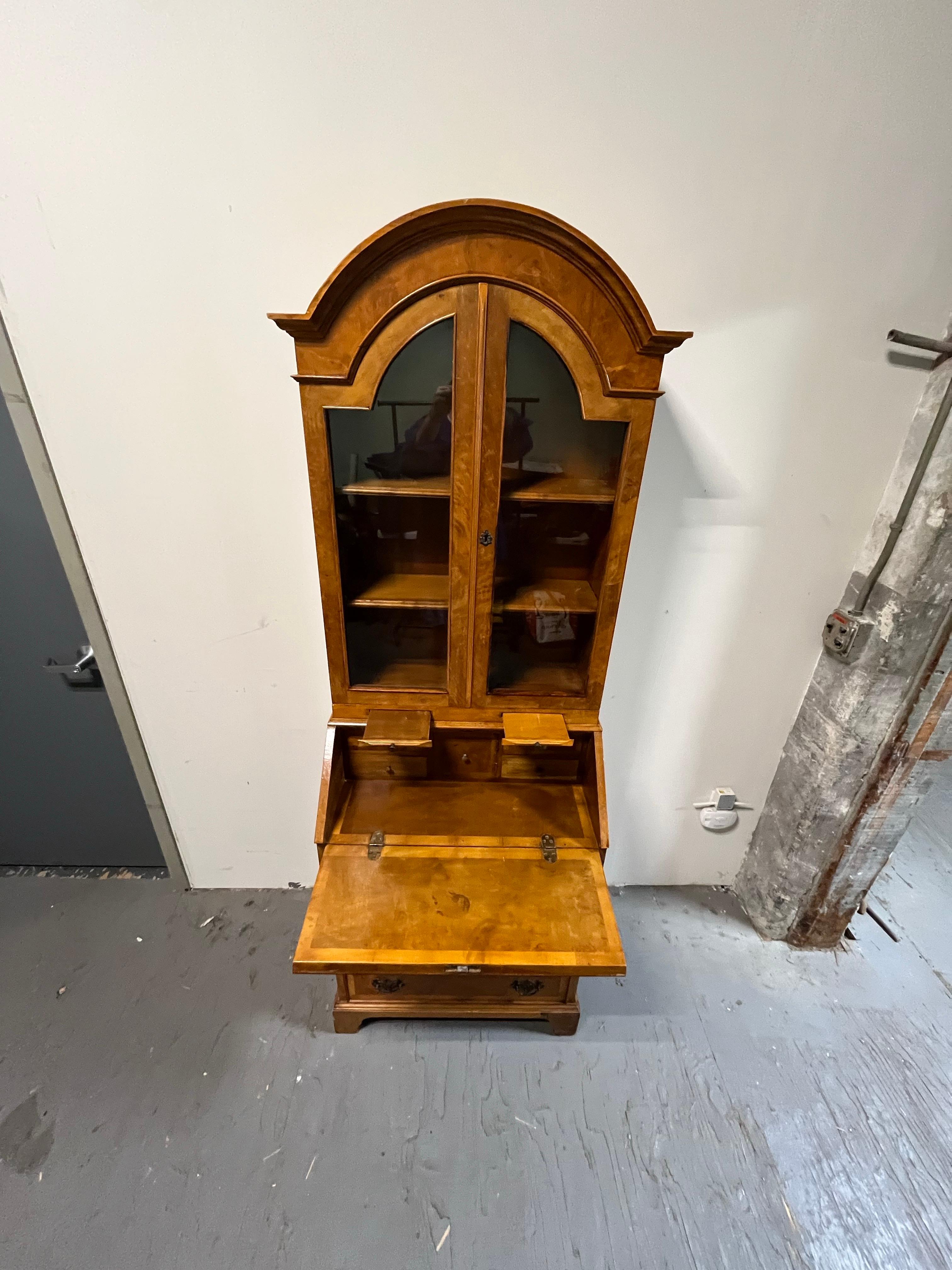 Vintage Georgian Burl Secretary Bookcase Italy For Sale 1