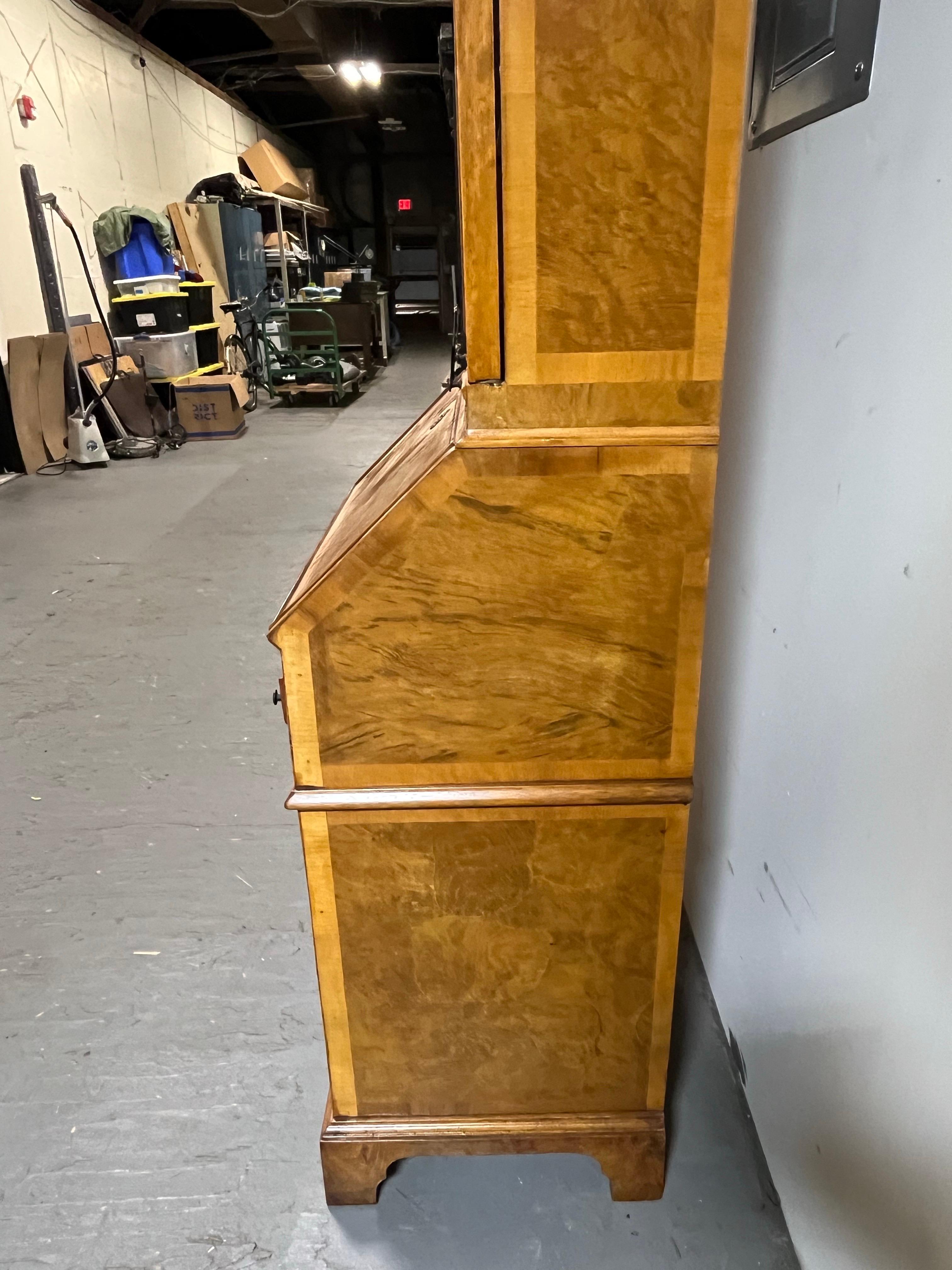 Vintage Georgian Burl Secretary Bookcase Italy For Sale 3
