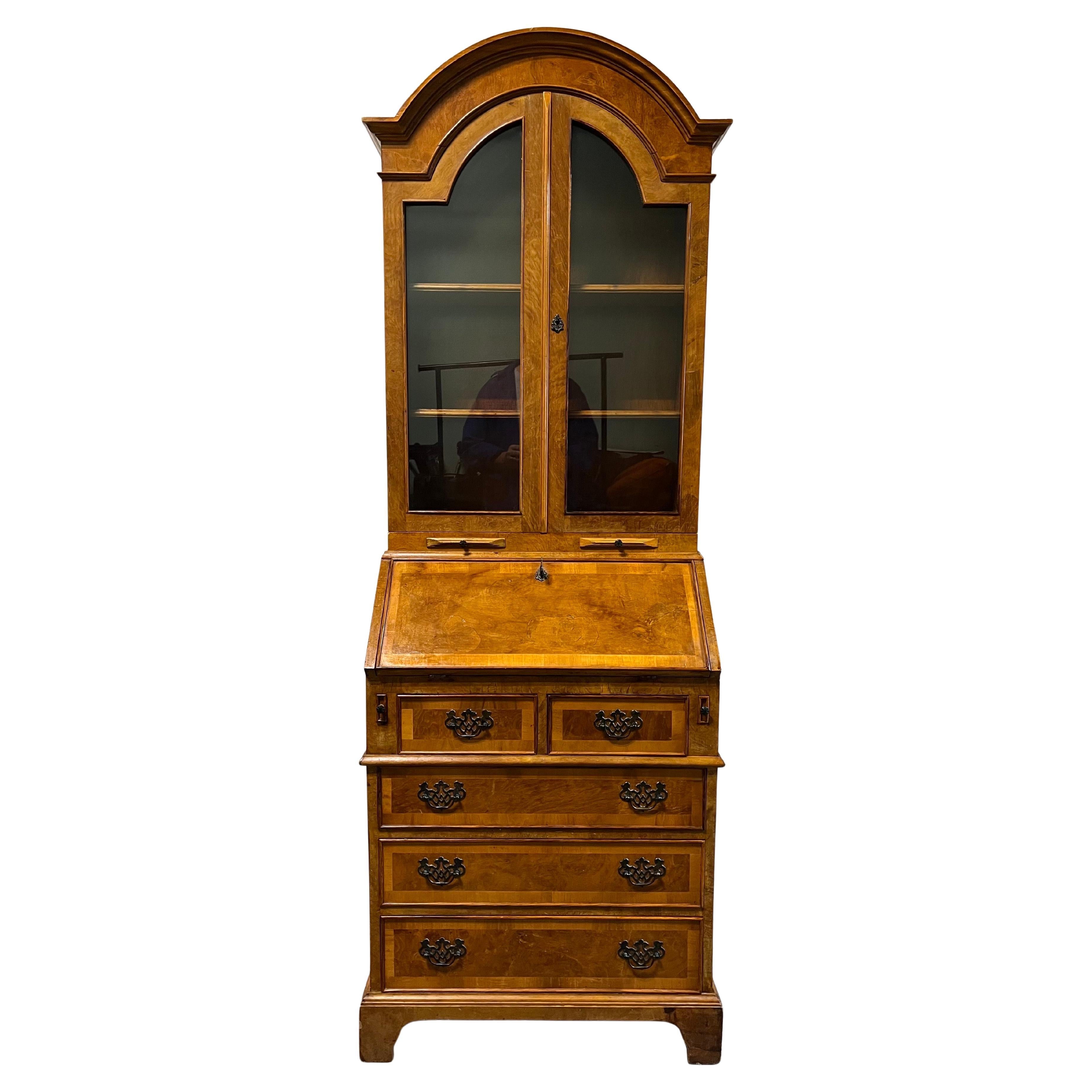 Vintage Georgian Burl Secretary Bookcase Italy