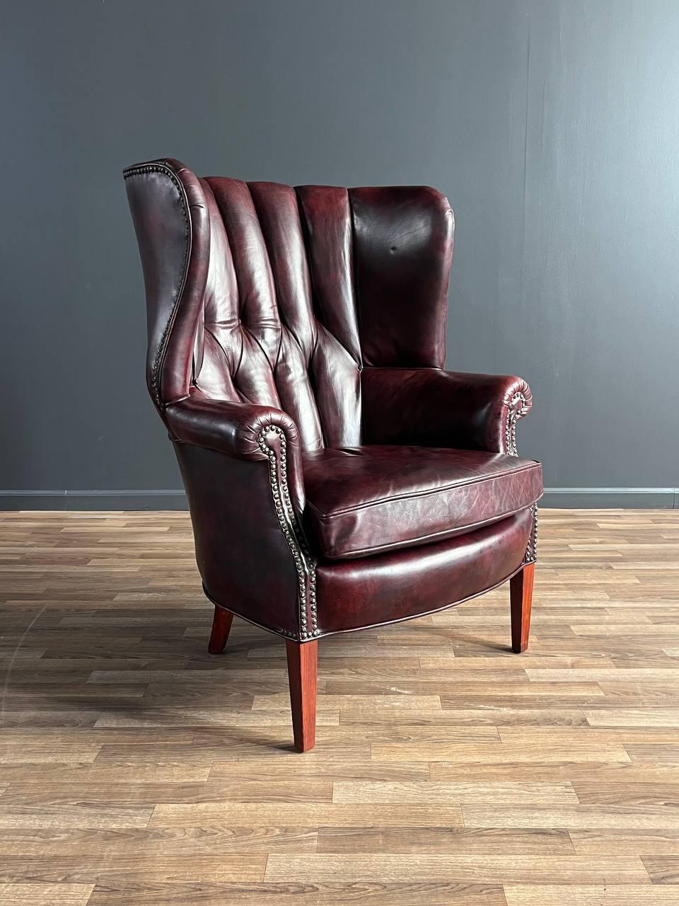 American Vintage Georgian Chesterfield Style Leather Wing Back Chair