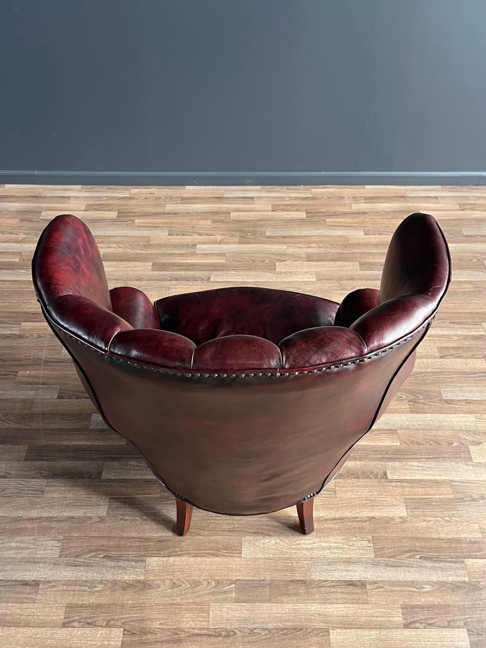 Vintage Georgian Chesterfield Style Leather Wing Back Chair 1