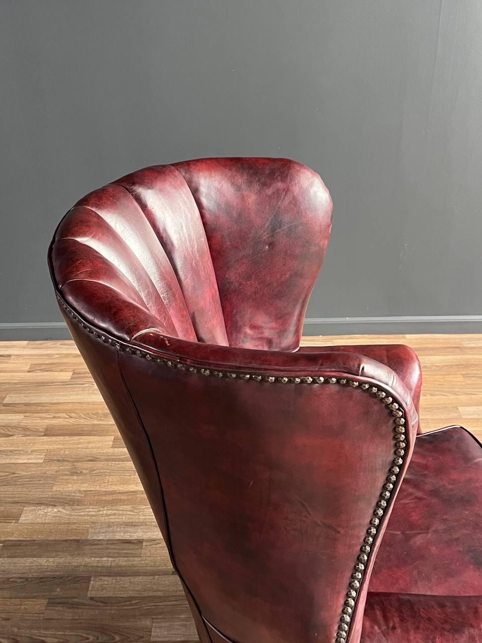 Vintage Georgian Chesterfield Style Leather Wing Back Chair 2