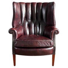 Vintage Georgian Chesterfield Style Leather Wing Back Chair