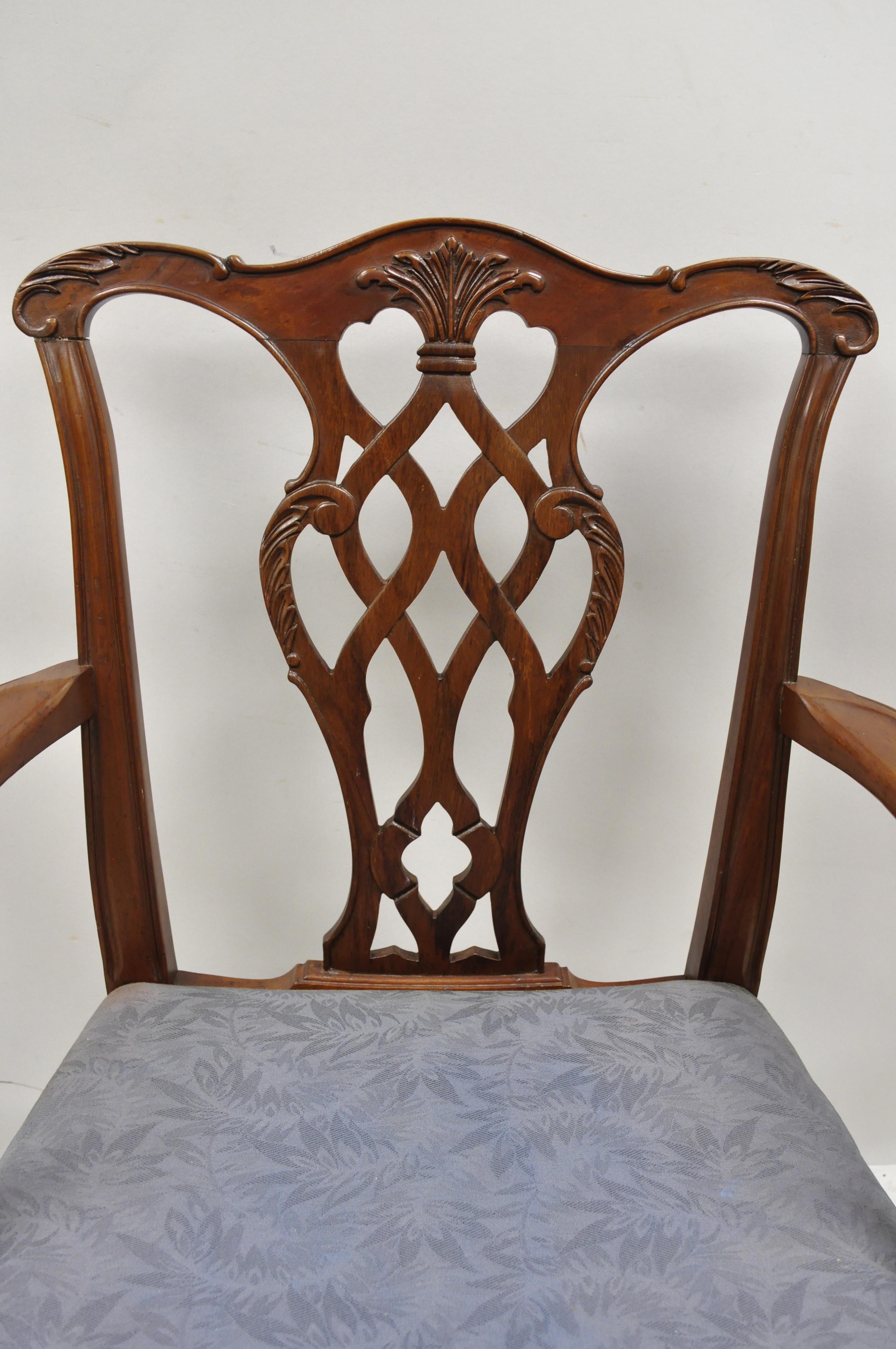 North American Vintage Georgian Chippendale Carved Mahogany Dining Captains Armchairs, Pair B