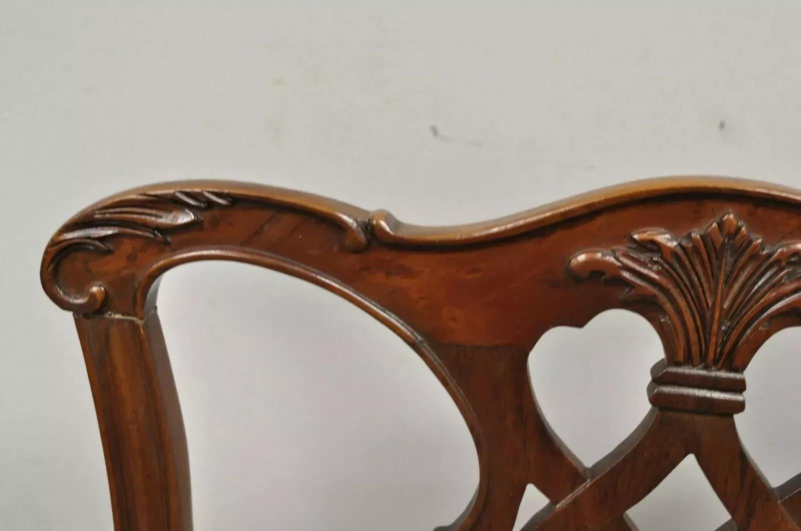 20ième siècle Vintage Georgian Chippendale Carved Mahogany Dining Captains Arm Chairs - Pair I B en vente