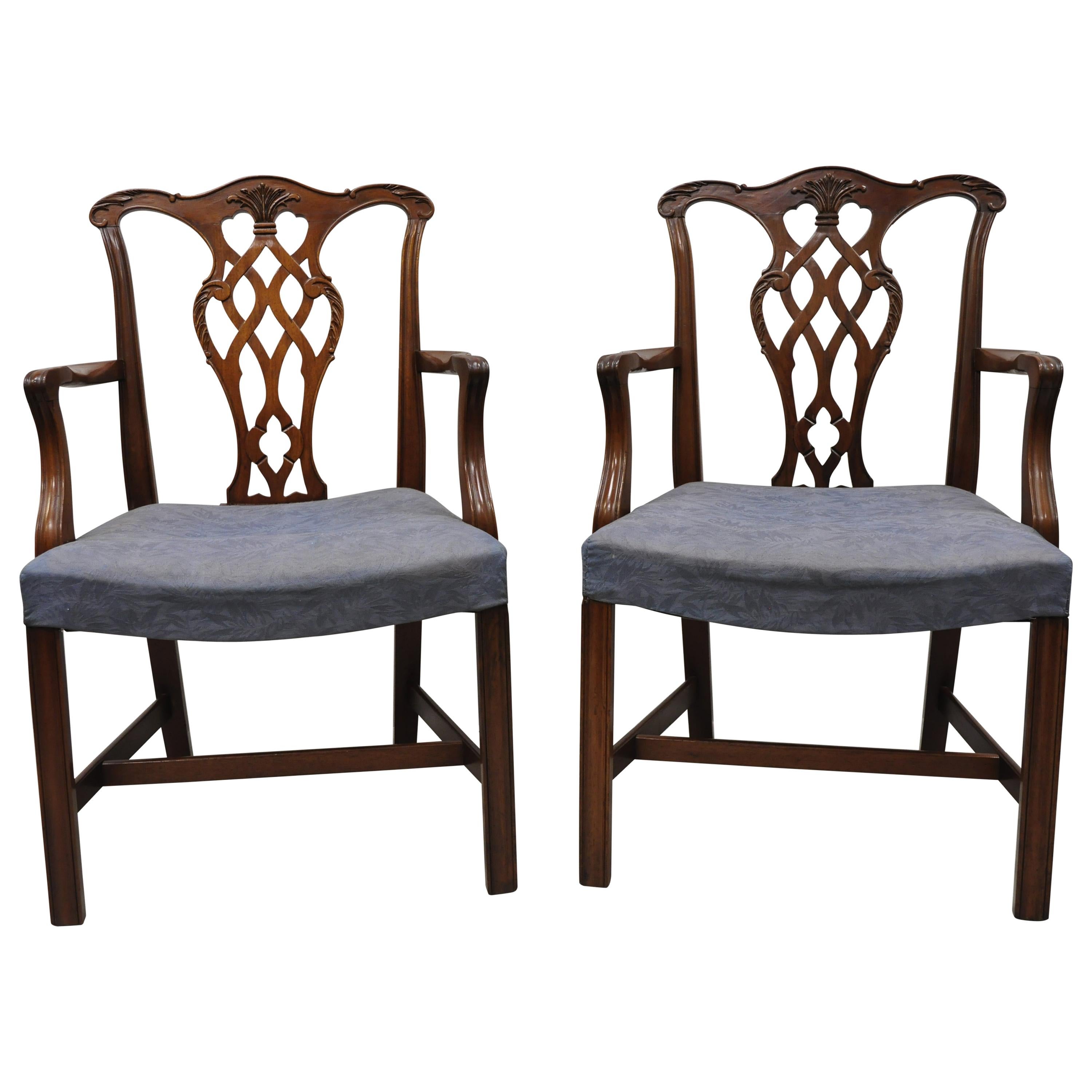 Vintage Georgian Chippendale Carved Mahogany Dining Captains Armchairs, Pair B