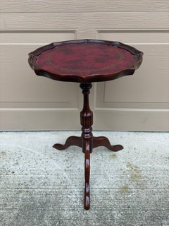 Vintage Georgian Embossed Red Leather Top Mahogany Side Table