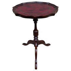 Vintage Georgian Embossed Red Leather Top Mahogany Side Table