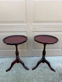 Vintage Georgian Embossed Red Leather Top Mahogany Side Tables, Pair