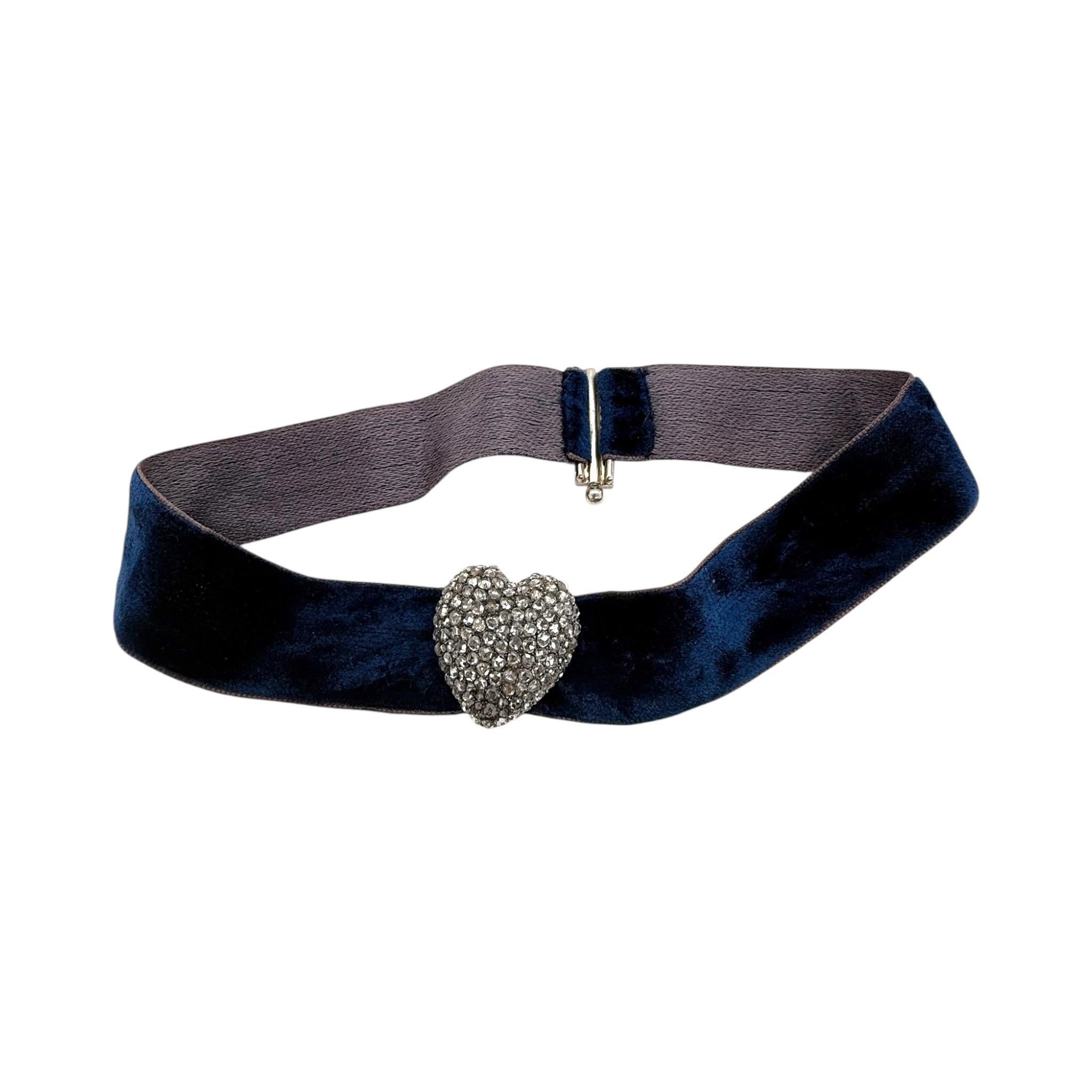 Taglio a rosa Collana girocollo in velluto blu con diamanti taglio rosa di epoca georgiana in vendita