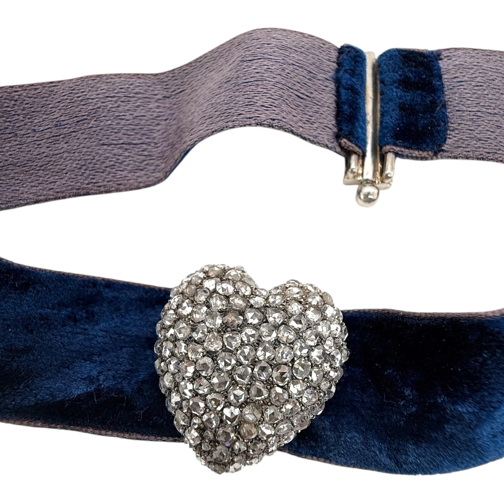 Collana girocollo in velluto blu con diamanti taglio rosa di epoca georgiana In condizioni ottime in vendita a Montgomery, AL
