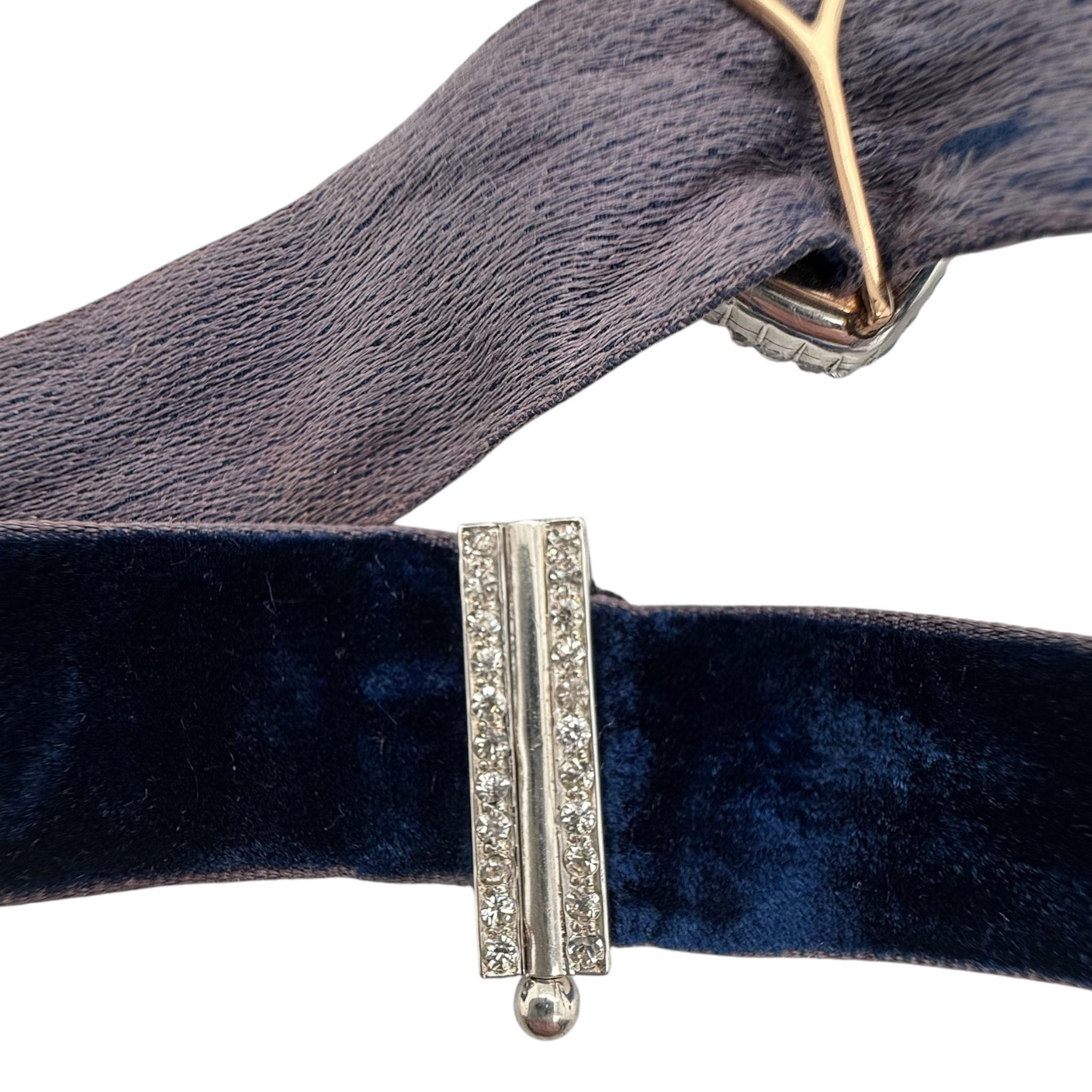Collana girocollo in velluto blu con diamanti taglio rosa di epoca georgiana in vendita 1
