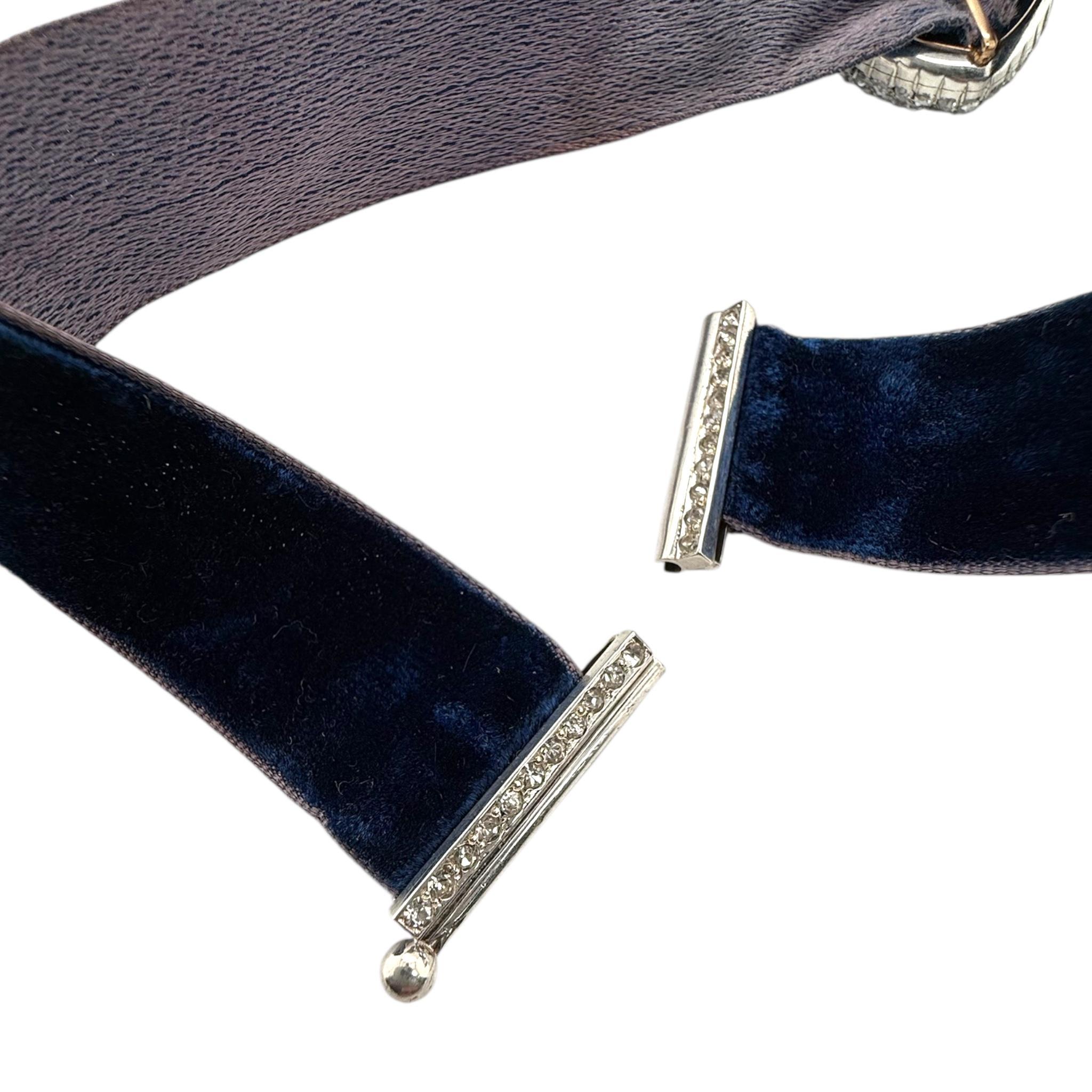 Collana girocollo in velluto blu con diamanti taglio rosa di epoca georgiana in vendita 2