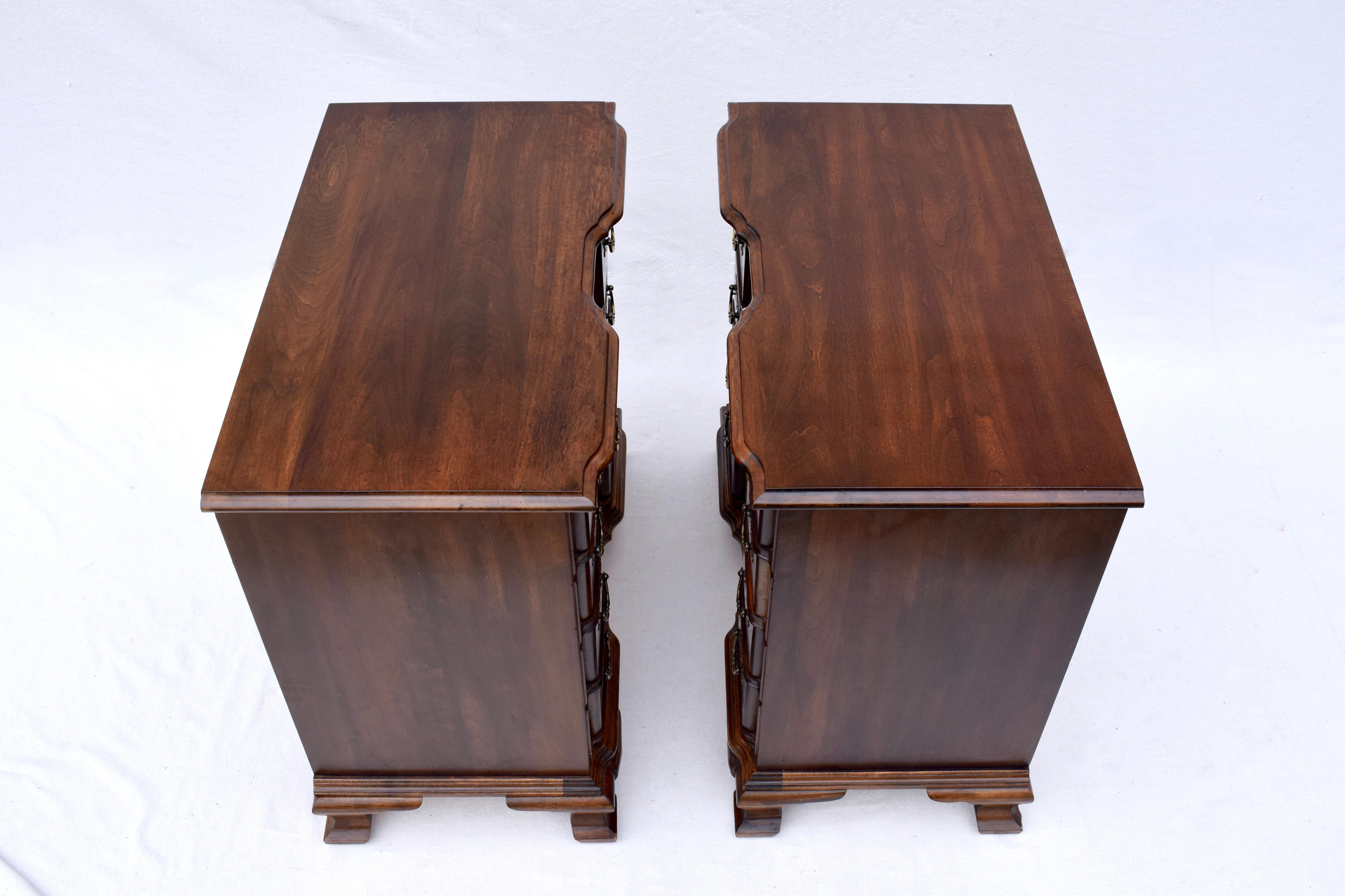 Brass Vintage Georgian Goddard style Block Front Walnut Night Stands, a Pair For Sale