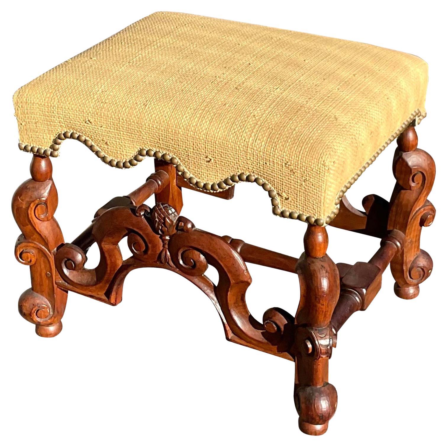 Vintage Georgian Grasscloth Footstool