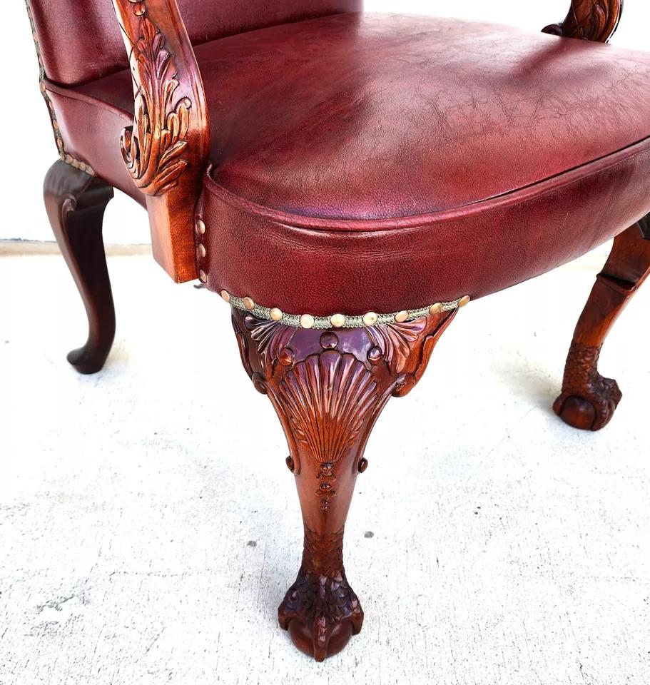 Vintage Georgian Mahogany Carved Eagle Leather Armchair For Sale 15