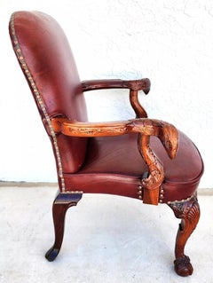 Vintage Georgian Mahogany Carved Eagle Leather Armchair