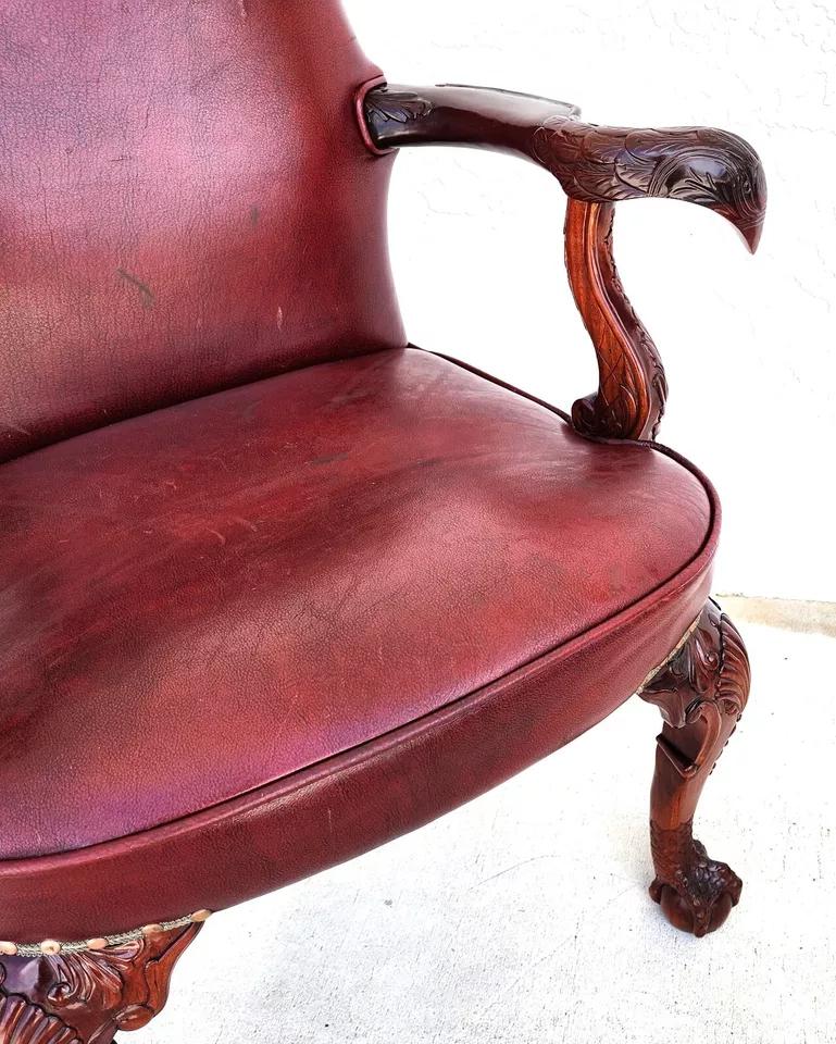 Vintage Georgian Mahogany Carved Eagle Leather Armchair For Sale 5