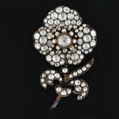 Vintage Georgian Revival 14k Gold 5ctw Rose Cut Diamond Flower Pin Brooch