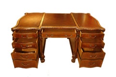 Vintage Georgian Revival Flame Mahogany Lion's Head Partner's Desk 20th C