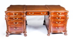 Vintage Georgian Revival Mahogany Lion's Head Partner's Desk, 20th Century