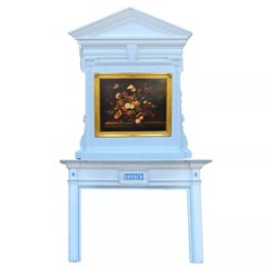 Vintage Georgian Style 80 x 65 Wood Architectural Pediment Mantel Trumeau Frame