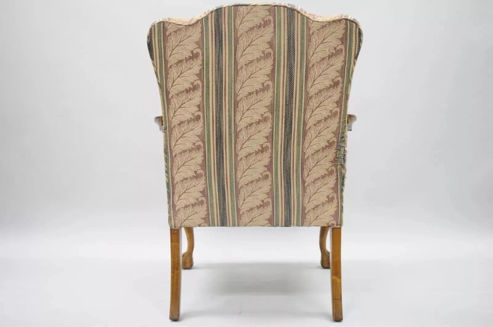 Vintage Georgian Style Carved Mahogany Figural Faces Paw Foot Lounge Arm Chair For Sale 4