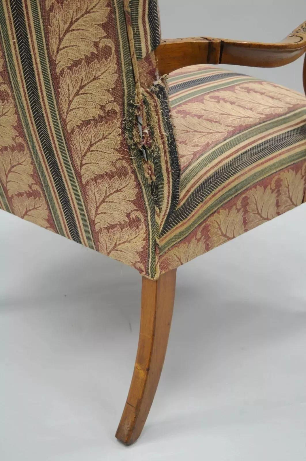 20th Century Vintage Georgian Style Carved Mahogany Figural Faces Paw Foot Lounge Arm Chair For Sale