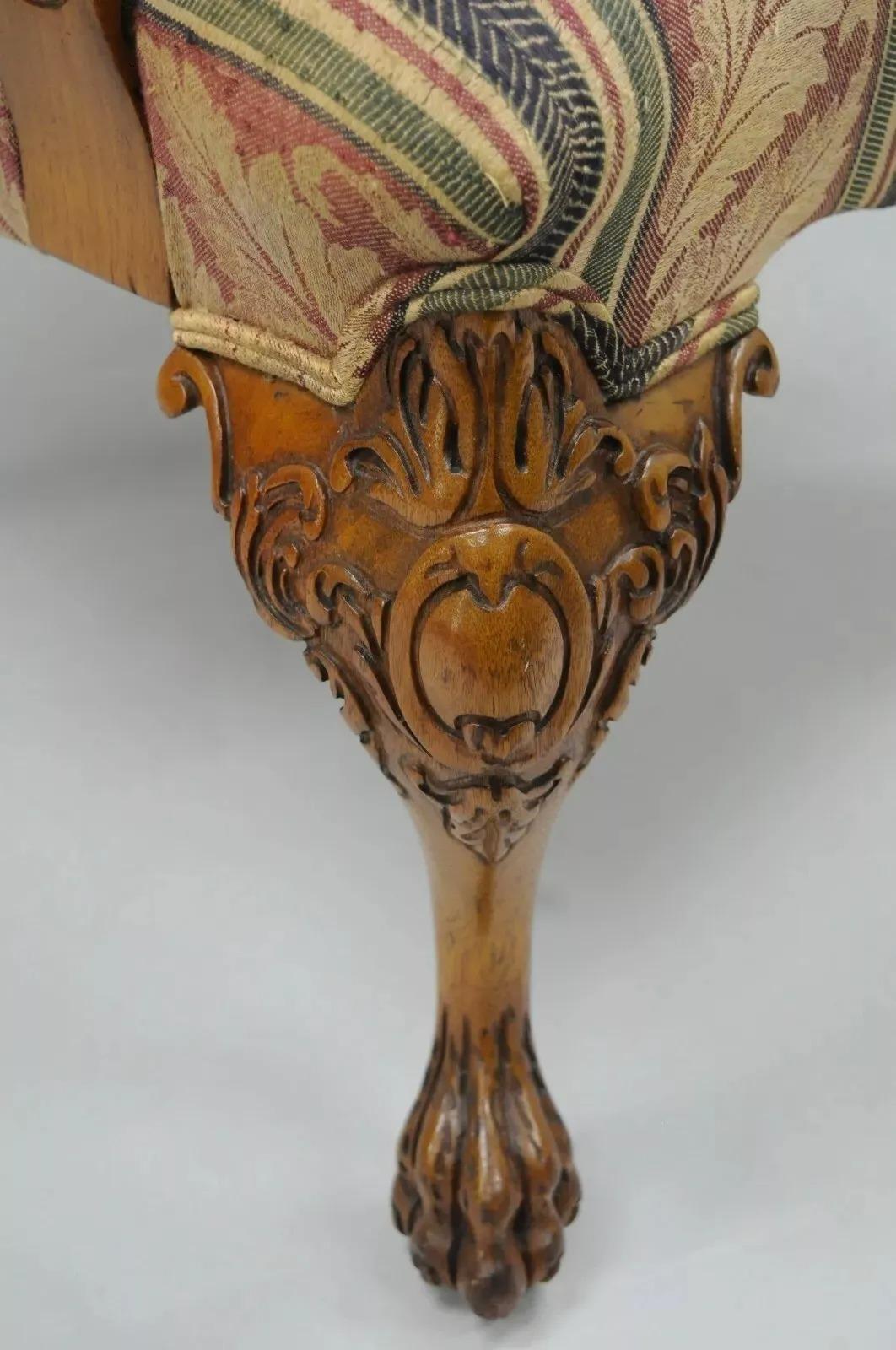 Vintage Georgian Style Carved Mahogany Figural Faces Paw Foot Lounge Arm Chair For Sale 2