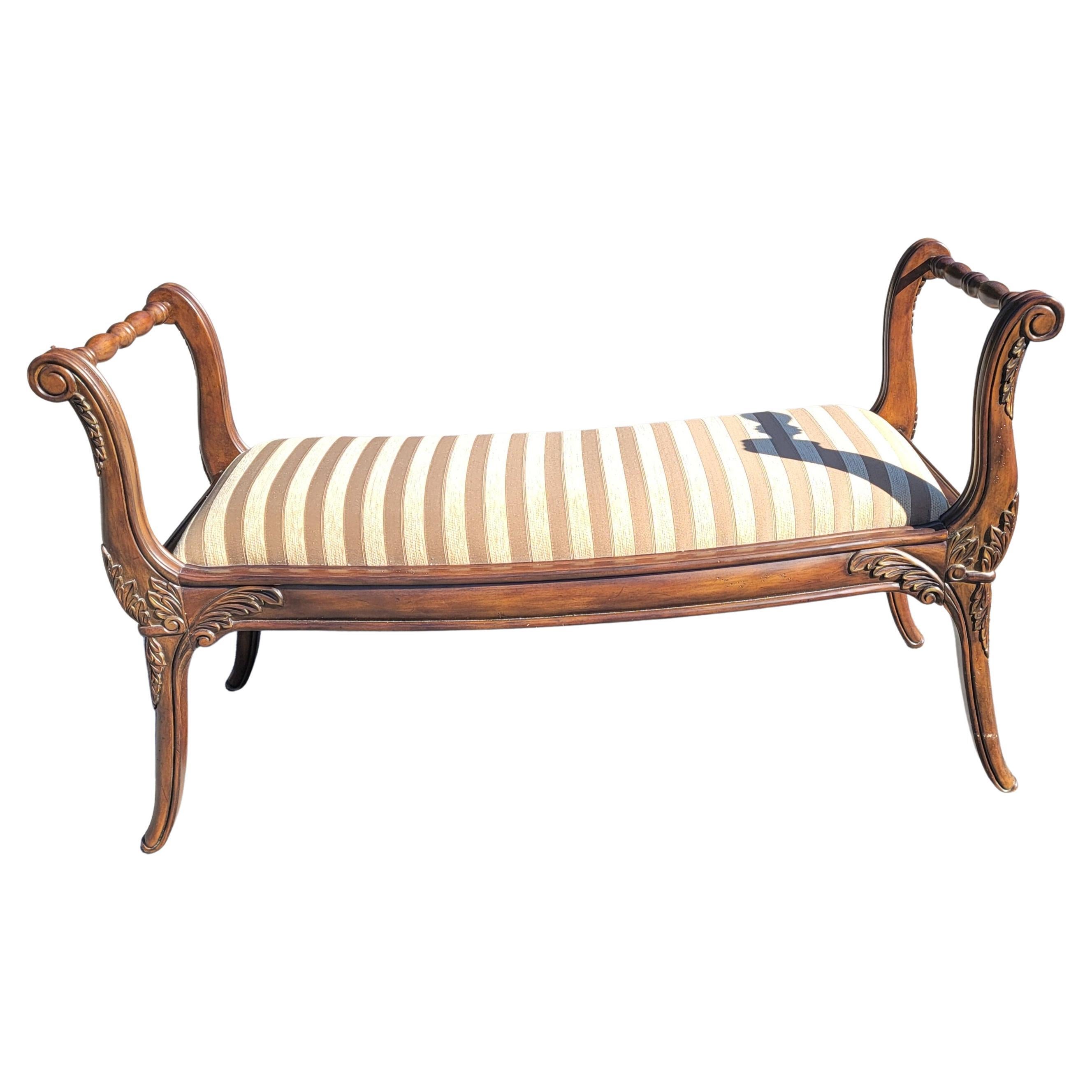 Vintage Georgian Style Carved Walnut and Upholstered Two-Seater Bench ...