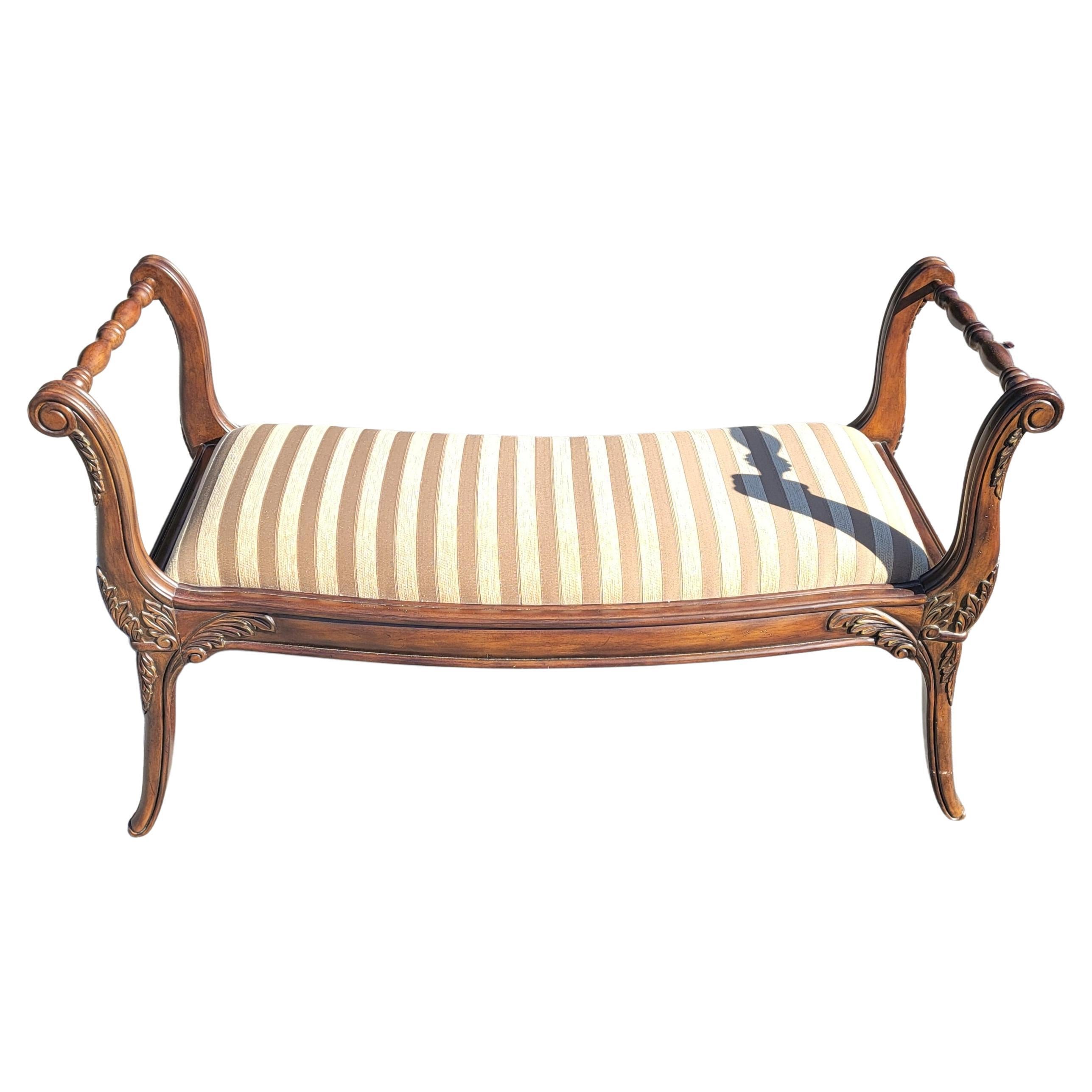 Contemporary Vintage Georgian Style Carved Walnut and Upholstered Two-Seater Bench