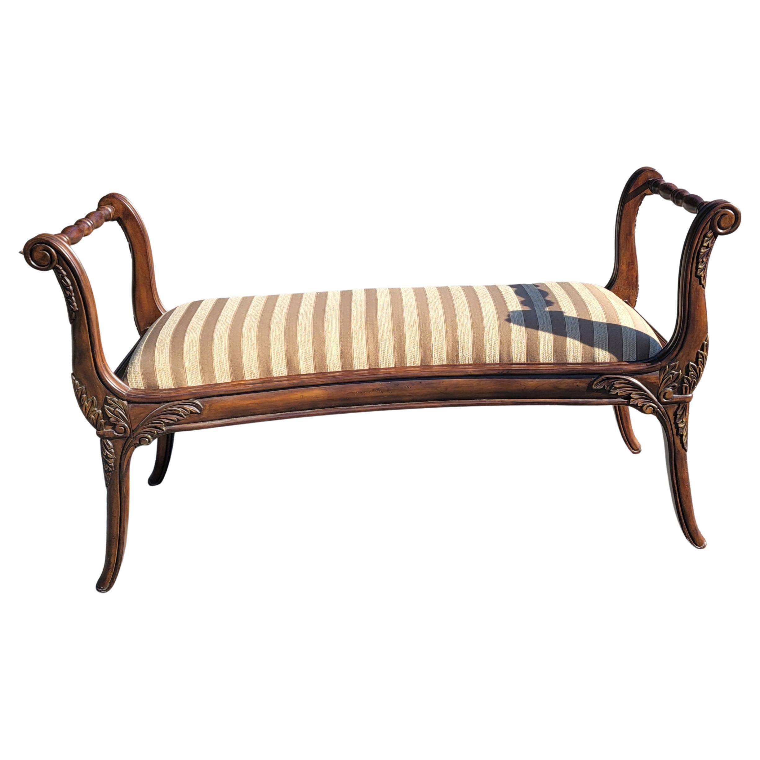 Vintage Georgian Style Carved Walnut and Upholstered Two-Seater Bench 1