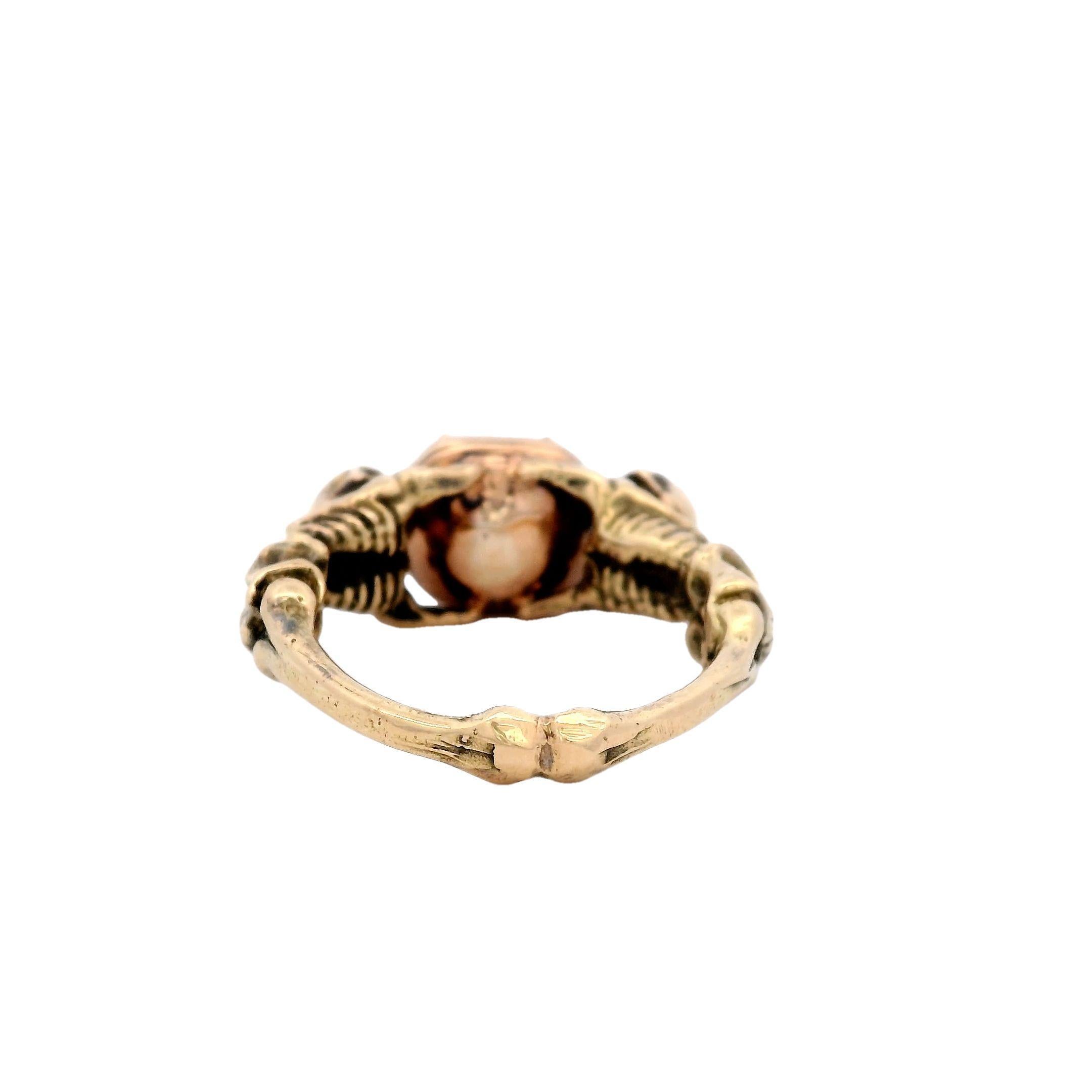 Women's or Men's Vintage Georgian Style Double Skeleton Stuart Crystal Skull Ring 18 Karat Gold
