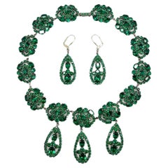 Vintage Georgian Style Smaragd Kristall Demi-Parure 1960s
