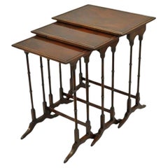 Vintage Georgian Style Faux Bamboo Mahogany Nesting Side Tables - Set of 3 Vintage Georgian Style Faux Bamboo Mahogany Nesting Side Tables - Set of 3