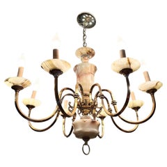 Vintage Georgian Style Green Onyx and Gold Chandelier - 8 Lights