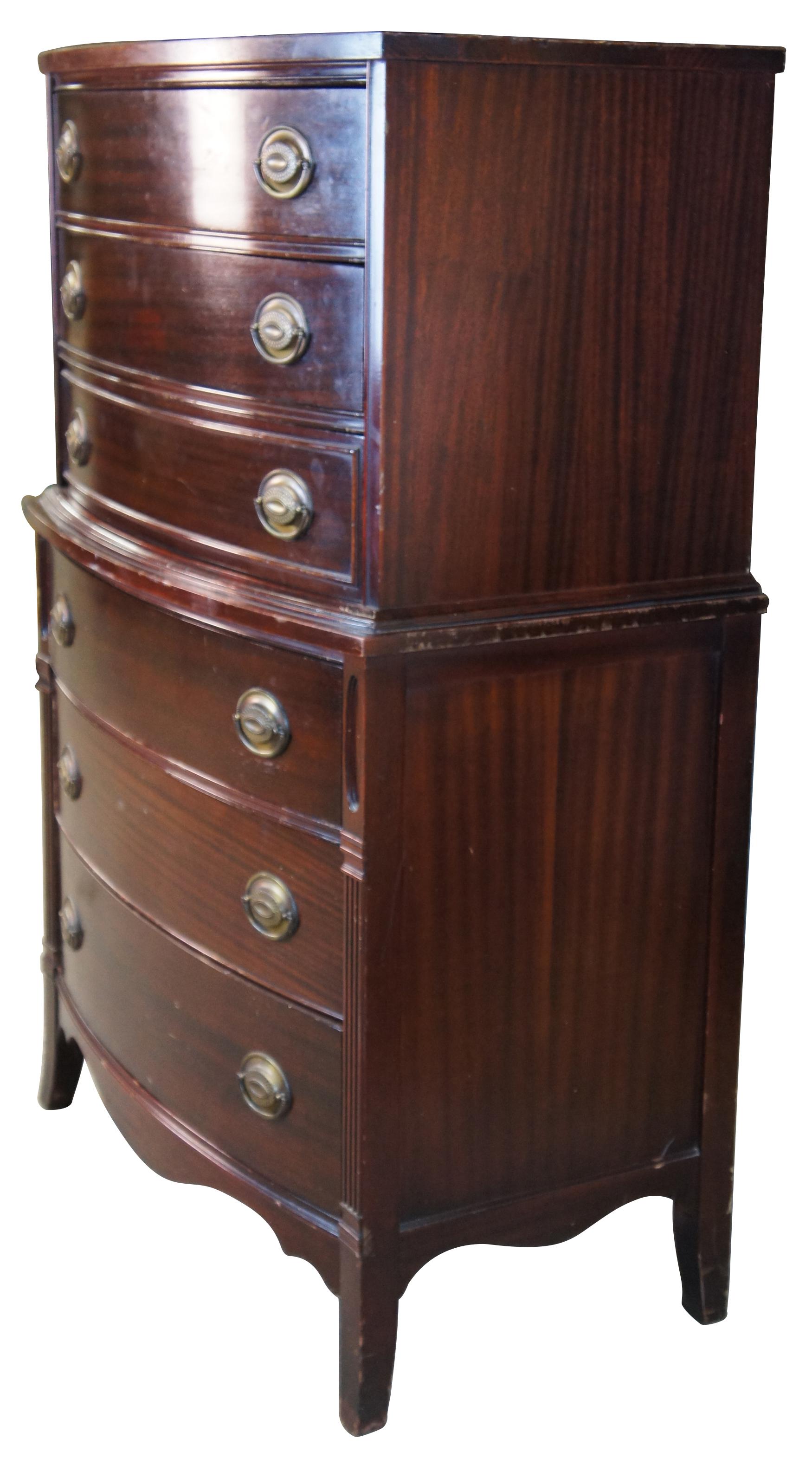 Vintage Georgian Style Mahogany Bowfront Chest on Chest Dresser Tallboy Sheraton In Good Condition In Dayton, OH