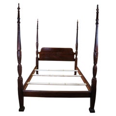 Vintage Georgian Style Mahogany Rice Carved Queen Size Plantation Poster Bed