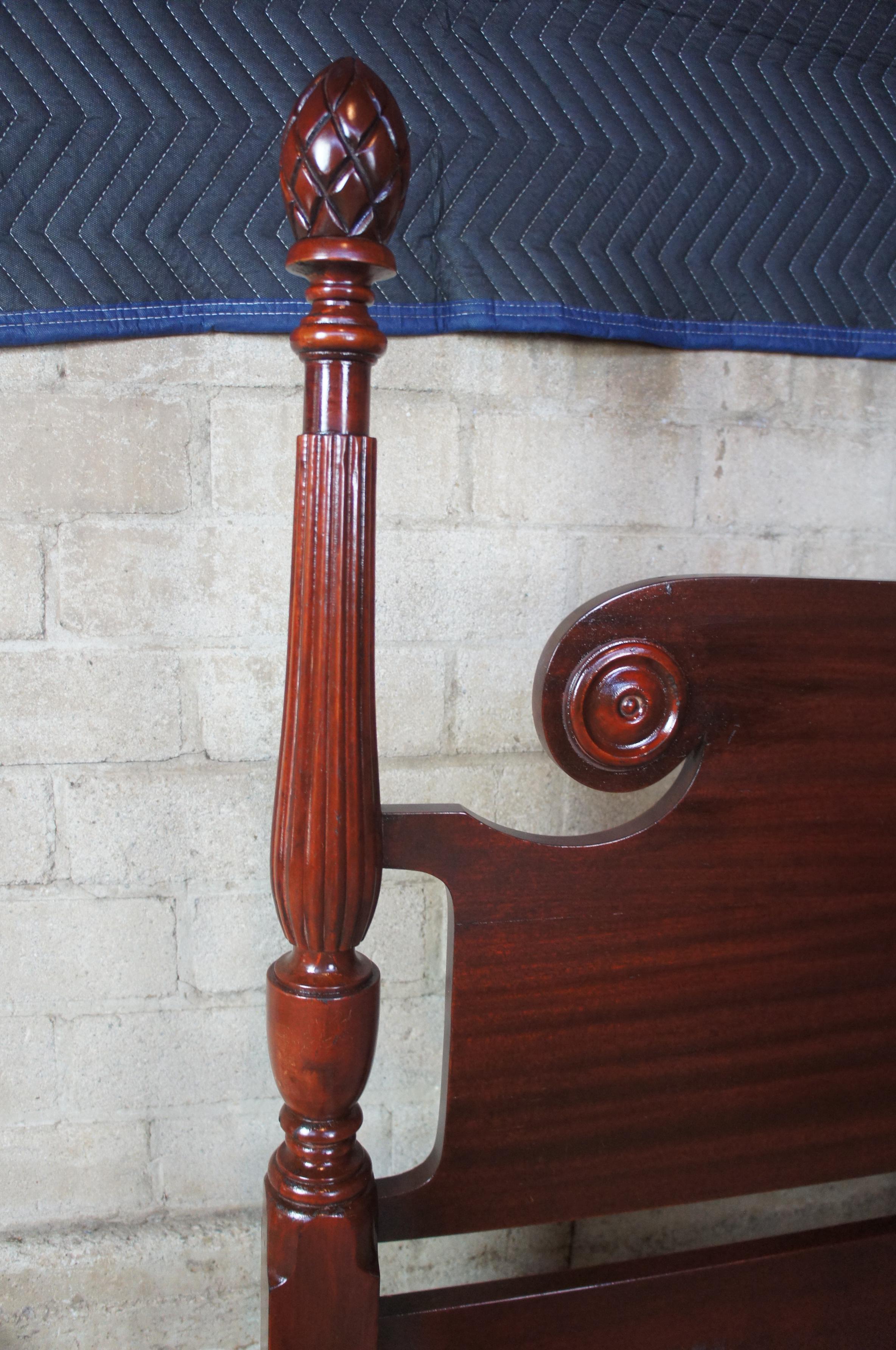 Vintage Georgian Style Solid Mahogany Four Post Full Size Bed Pineapple Finials 1