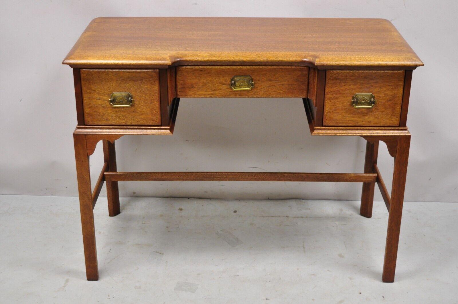 Vintage Georgian Style Solid Mahogany Vanity Table Desk W/ Vanity Bench 2 Pc Set 7
