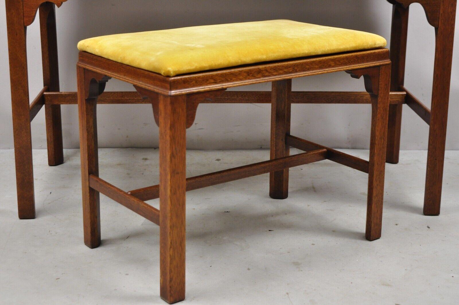 20th Century Vintage Georgian Style Solid Mahogany Vanity Table Desk W/ Vanity Bench 2 Pc Set