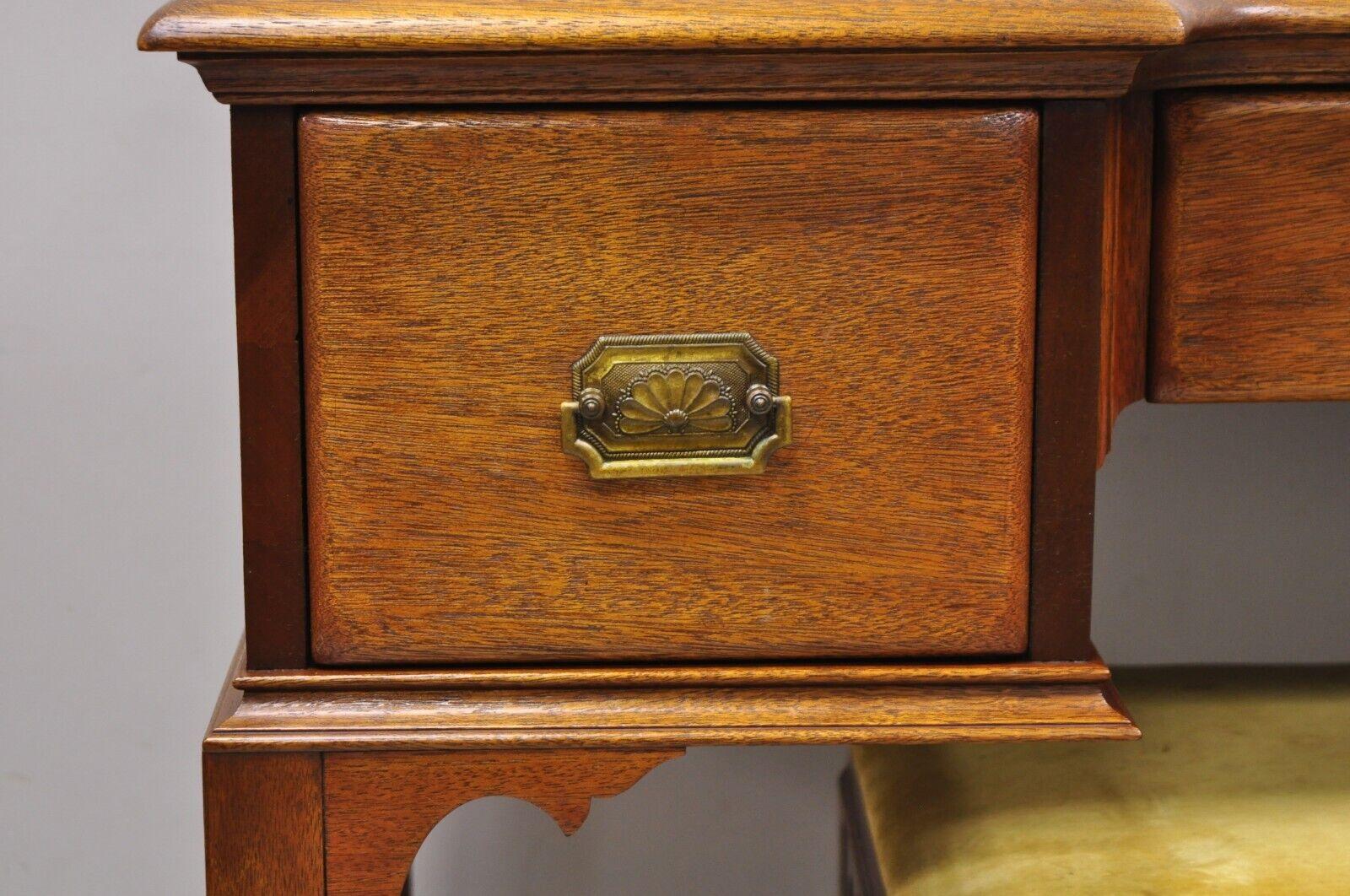 Vintage Georgian Style Solid Mahogany Vanity Table Desk W/ Vanity Bench 2 Pc Set 2