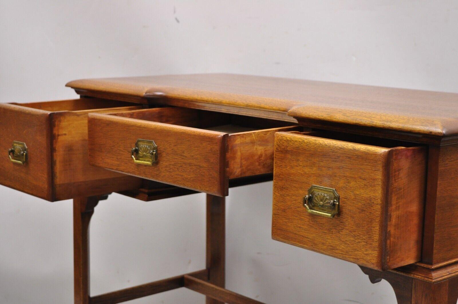 Vintage Georgian Style Solid Mahogany Vanity Table Desk W/ Vanity Bench 2 Pc Set 3