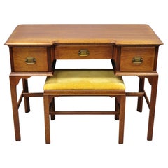 Antique Georgian Style Solid Mahogany Vanity Table Desk W/ Vanity Bench 2 Pc Set