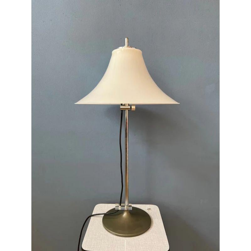 European Vintage GEPO Space Age Table Lamp in White Acrylic Shade and Chrome, Mid Century For Sale